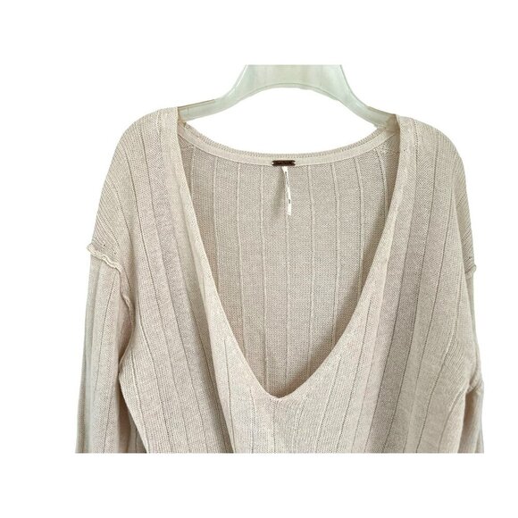 Free People Knitter Linen blend Top V-Neck Twisted Front Off-White Size Small/P - Picture 3 of 10